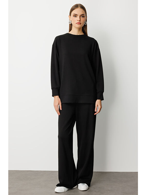 Mizalle Çıtçıtlı Yumuşak Dokulu Siyah Spor Tunik