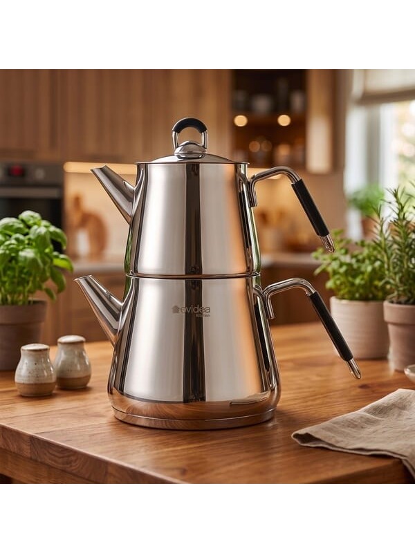 Evidea Kitchen Arven Çaydanlık - Gri - 1,25 lt + 600 ml