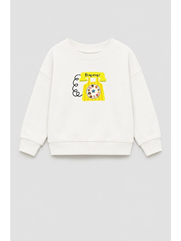 Monila Unisex Çocuk Telefon Baskılı 3 İplik Kumaş Pamuklu Sweatshirt