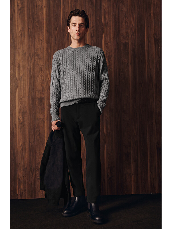 GRIMELANGE FLOKI Erkek Beli Lastikli Ve Bağcıklı Dokuma Rahat Kesim SİYAH Pantolon