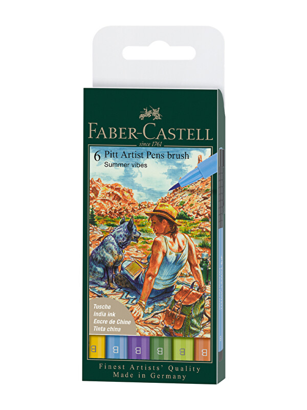 Faber-Castell Pitt Artist Pen Fırça Uçlu Kalem Seti, 6'lı Yaz, Işığa Dayanıklı, Su Geçirmez, Kalıcı Mürekkep