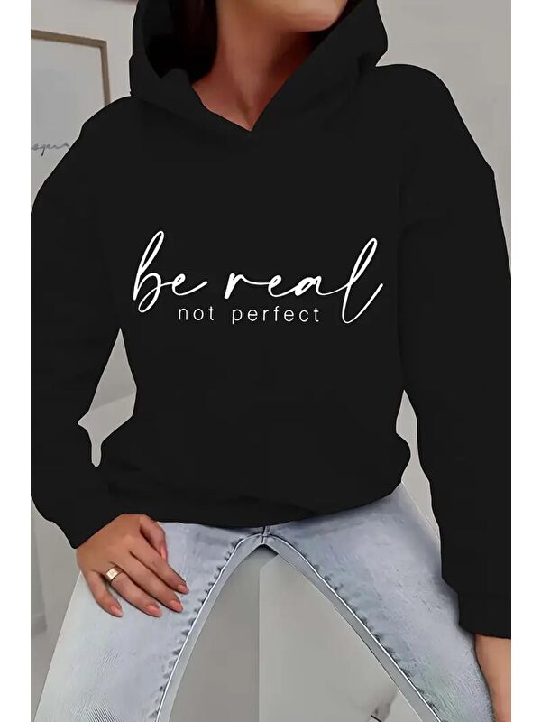 Oksit Be Real Ön Yazı Baskılı İçi Pamuklu Unisex Sweatshirt