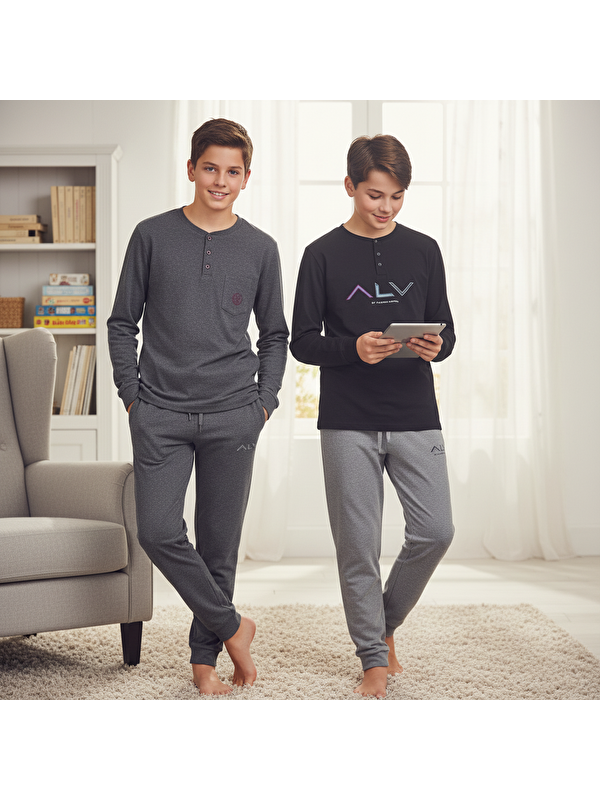 Bonbon Genç Erkek Pamuklu 2 Adet 2'Li Pijama Takımı Bb2486