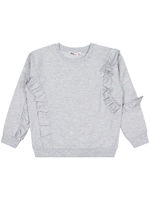 Civil Girls Fırfırlı 6-9 Yaş Sweatshirt - Gri 8-9 Yaş