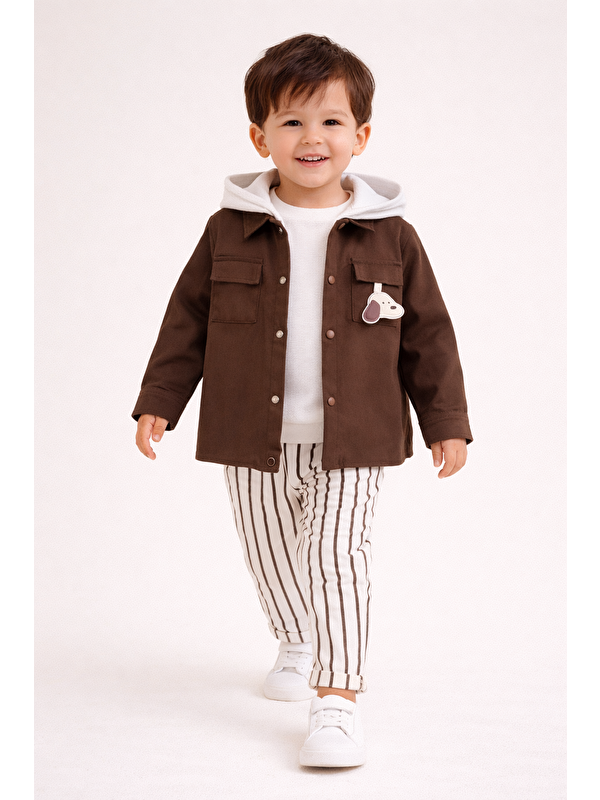Harika Kids Erkek Çocuk Kapüşonlu Ceket-Sweatshirt-Çizgili Pantolon 3'lü Takım (2-5 Yaş)