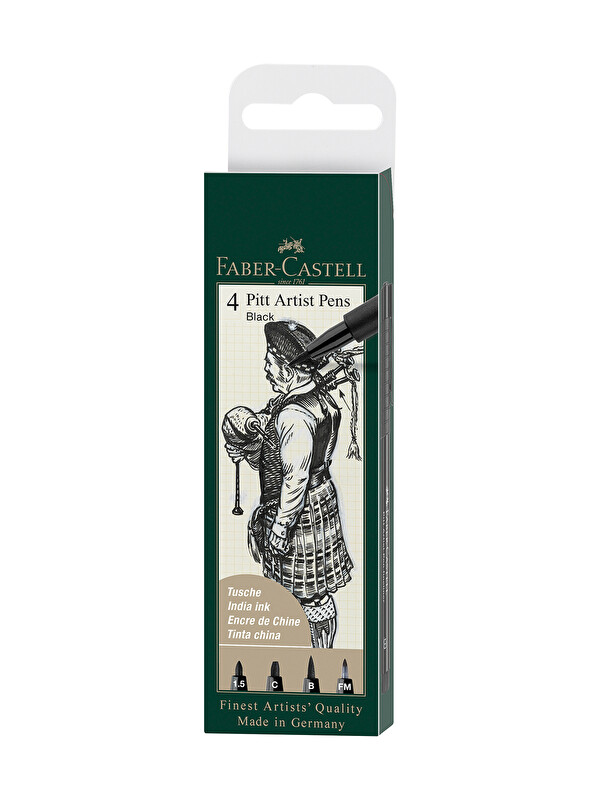 Faber-Castell Pitt Artist Pen Çizim Kalemi Seti, 4’lü (1,5, C, B, FM Uç),Suya ve Solmaya Dayanıklı,Kalıcı Mürekkep