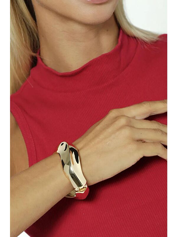 New Obsessions Prizmatik Dalgalı Parlak Gold Cuff Bileklik