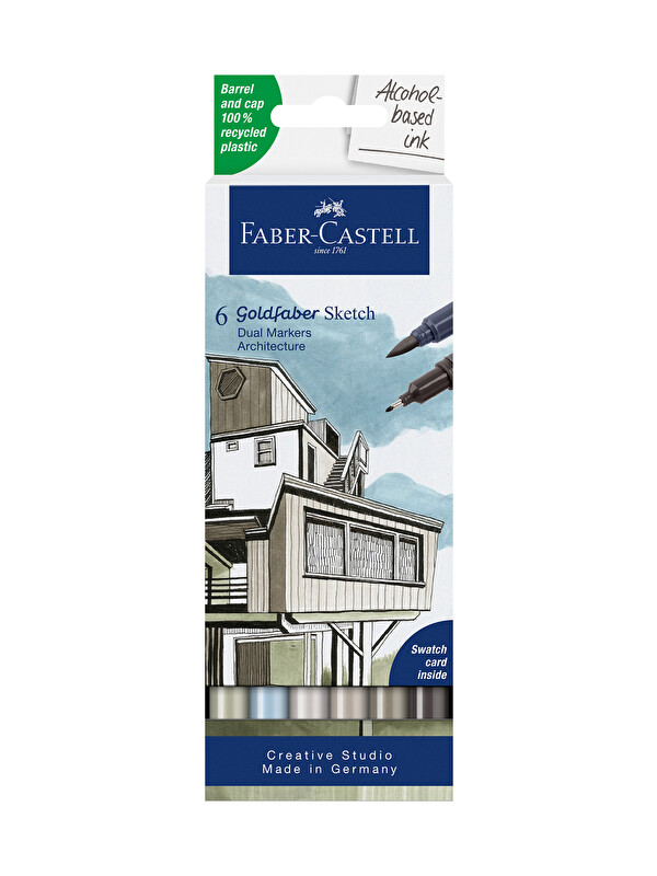 Faber-Castell Goldfaber Sketch Marker Seti, Architect, Mimari Projeler İçin, Su Bazlı, Fırça ve Fineliner Uçlu
