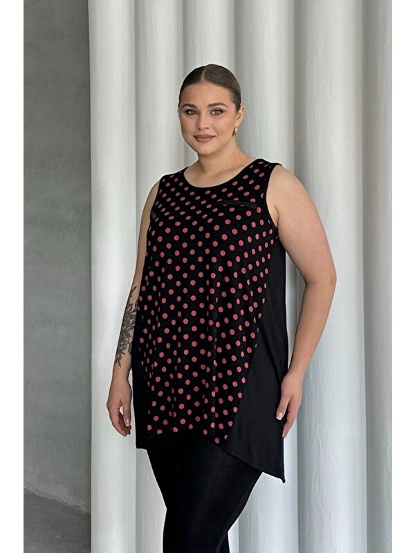Stil Diva Büyük Beden Önü Puantiyeli Kolsuz Bluz 302253