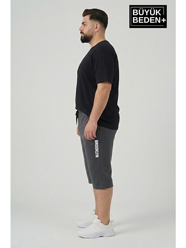 Süperlife Büyük Beden Erkek Kapri Şort Brooklyn Baskılı Rahat Kalıp 3XL-6XL SPR26BSR591-02