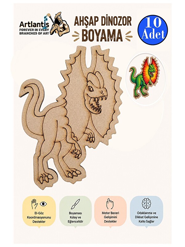 Artlantis Ahşap Boyama Dinozorlar 10 Adet 10x15 Dinozor Boyama Figürü Etkinlik Çocuk Gelişim Motor Beceri Anas