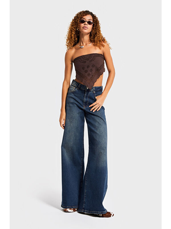 It's Basic Mavi Kadın T.Kot Rengi 2w5-8 LYL36 Palazzo Fit Elastanlı Kumaş  80cm Denim Jean - S000422384-17234