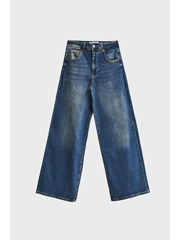 It's Basic Mavi Kadın T.Kot Rengi 2w5-8 LYL36 Palazzo Fit Elastanlı Kumaş  80cm Denim Jean - S000422384-17234