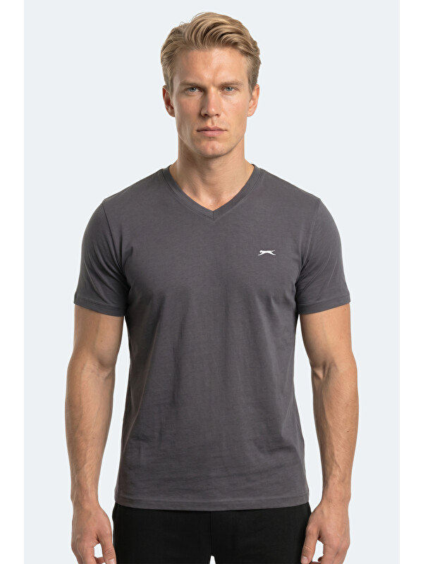 SLAZENGER RIVALDO T Erkek V Yaka Koyu Gri Tişört