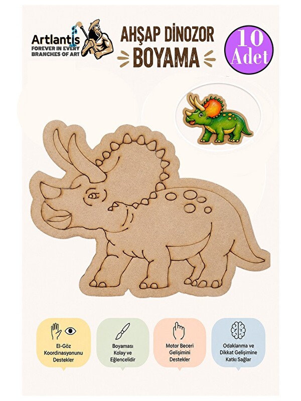 Artlantis Ahşap Boyama Dinozorlar 10 Adet 10x15 Dinozor Boyama Figürü Etkinlik Çocuk Gelişim Motor Beceri Anas