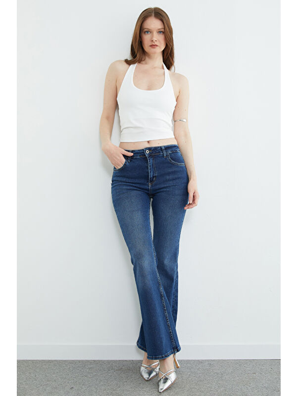 Fullamoda Yüksek Bel Fermuarlı Flare Jean