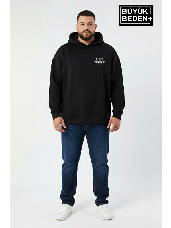 Süperlife Erkek Büyük Beden Chef Baskılı Kapüşonlu Rahat Kalıp Sweatshirt SPR26BSW966