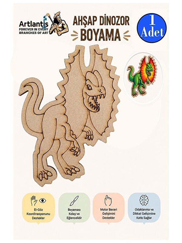 Artlantis Ahşap Boyama Dinozorlar 1 Adet 10x15 Dinozor Boyama Figürü Etkinlik Çocuk Gelişim Motor Beceri Anası