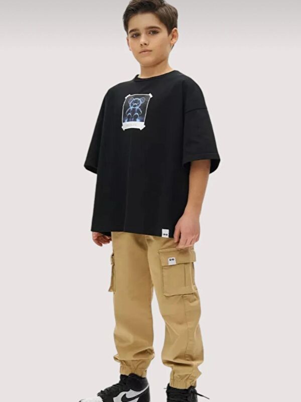 A.S.L GOLF CLUB Erkek Çocuk Kargo Cepli Beli Bagcikli Lastikli Paça Jogger Gabardin Pantolon