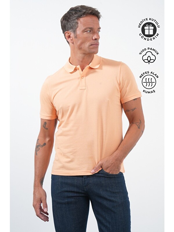 İMZA Turuncu Polo Yaka Pike Kısa Kol Slim Fit Pamuklu Tişört 1011260170