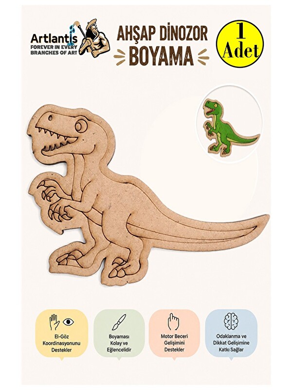 Artlantis Ahşap Boyama Dinozorlar 1 Adet 10x15 Dinozor Boyama Figürü Etkinlik Çocuk Gelişim Motor Beceri Anası