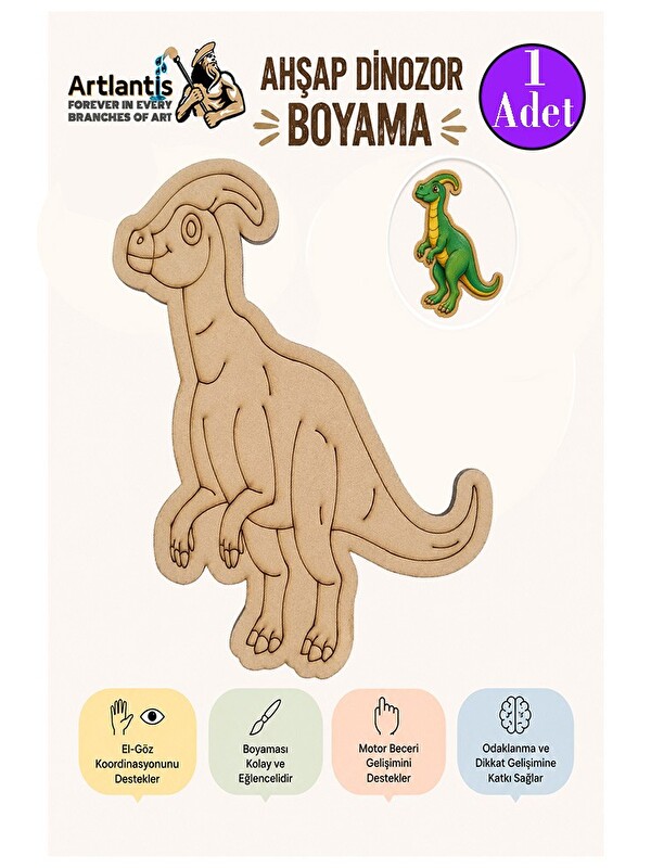 Artlantis Ahşap Boyama Dinozorlar 1 Adet 10x15 Dinozor Boyama Figürü Etkinlik Çocuk Gelişim Motor Beceri Anası