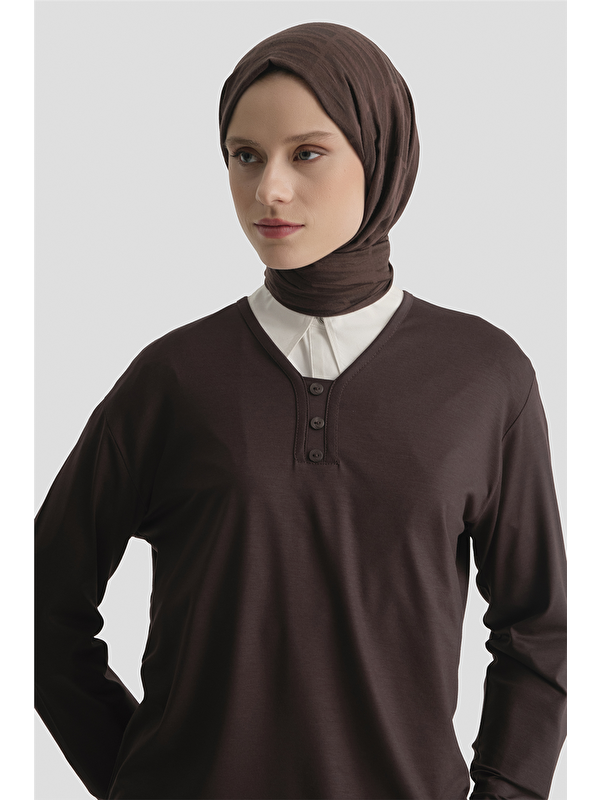 ARMİNE Penye Kahve Anne Bluz
