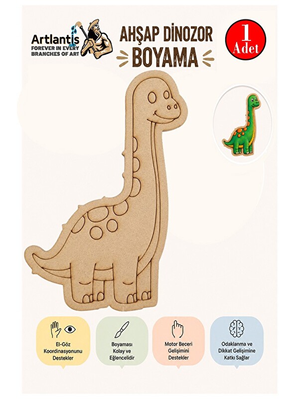 Artlantis Ahşap Boyama Dinozorlar 1 Adet 10x15 Dinozor Boyama Figürü Etkinlik Çocuk Gelişim Motor Beceri Anası