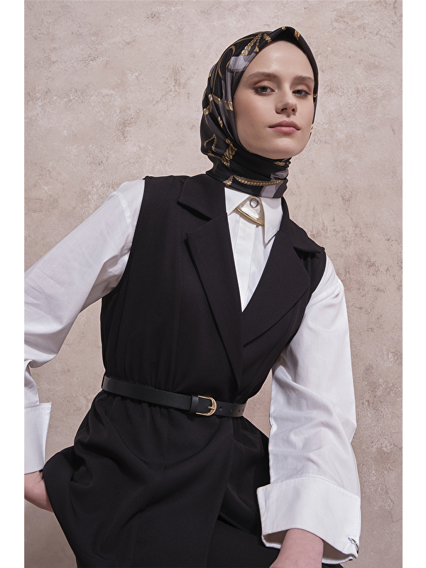 ARMİNE Beli Lastikli Yelekli Takım Siyah