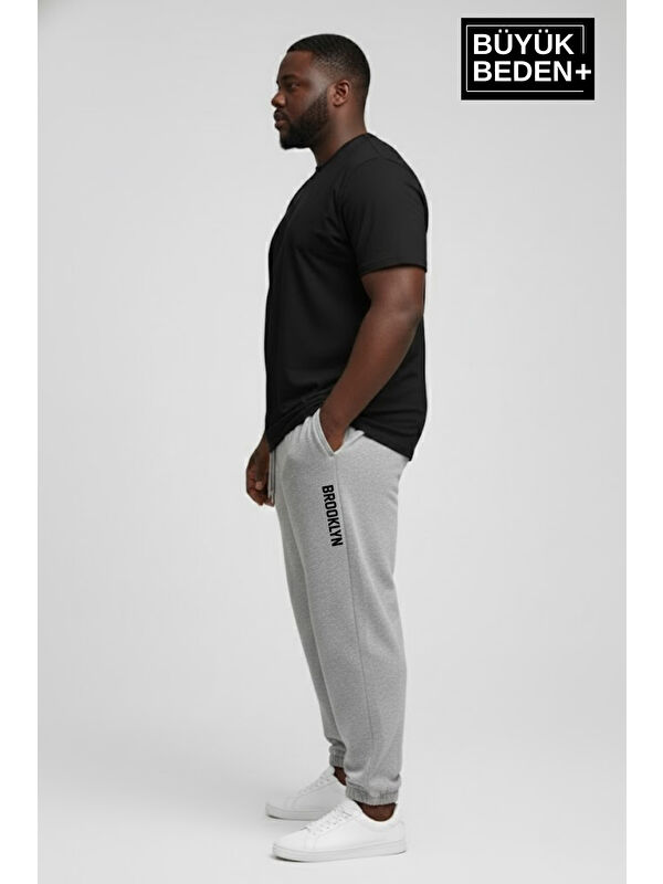 Süperlife Erkek Büyük Beden BROOKLYN Baskılı Paça Lastikli Jogger İnce Eşofman Altı SPR26BEA951-2