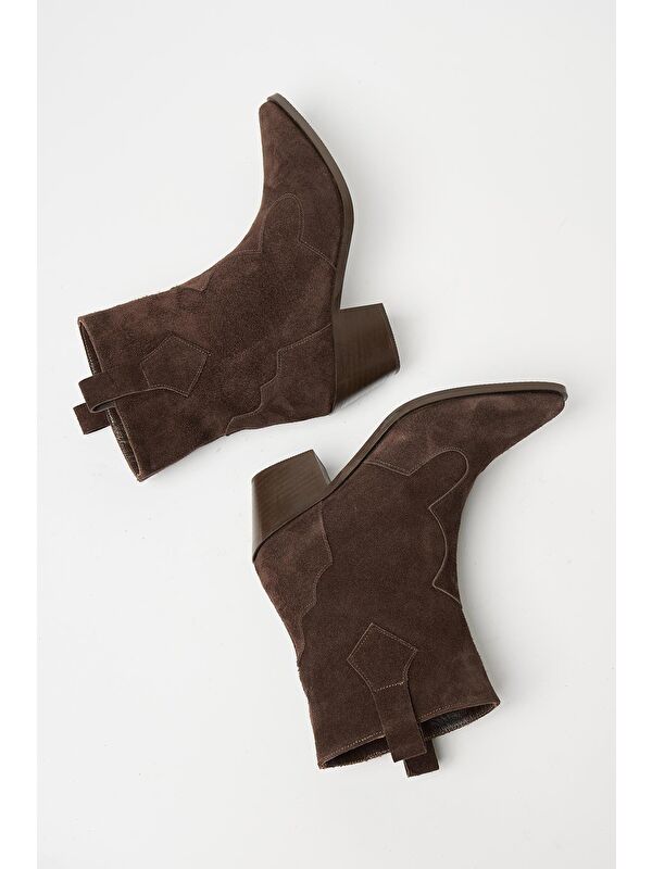 Kadın Kahverengi Hakiki Süet Western Kovboy Bot – Sivri Burun Topuklu - Görsel 3