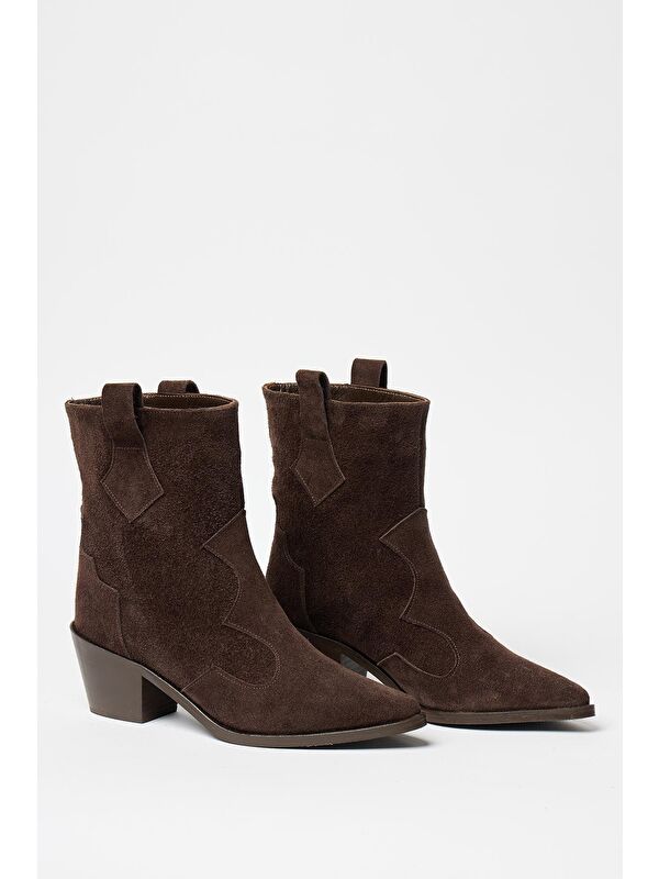 Kadın Kahverengi Hakiki Süet Western Kovboy Bot – Sivri Burun Topuklu - Görsel 5