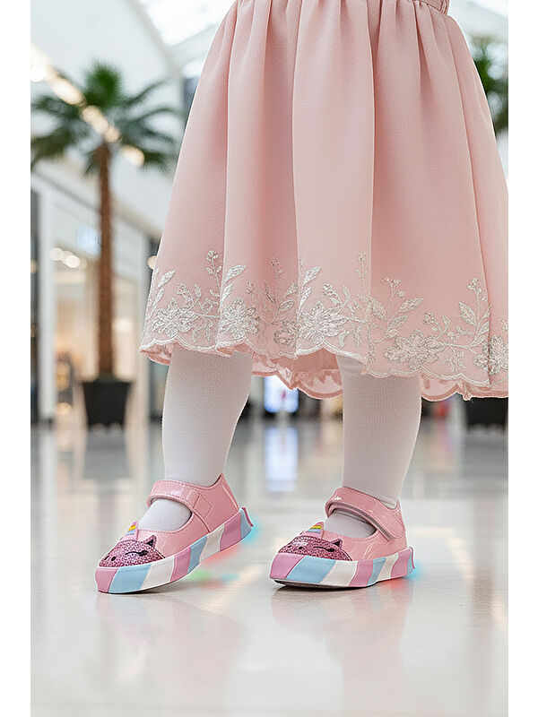 Kiko Kids Beyaz Kiko Kids Gilan Cirtli Işıklı Kız Bebek Babet Ayakkabı