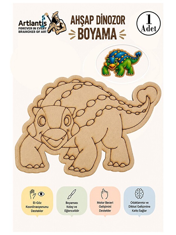 Artlantis Ahşap Boyama Dinozorlar 1 Adet 10x15 Dinozor Boyama Figürü Etkinlik Çocuk Gelişim Motor Beceri Anası