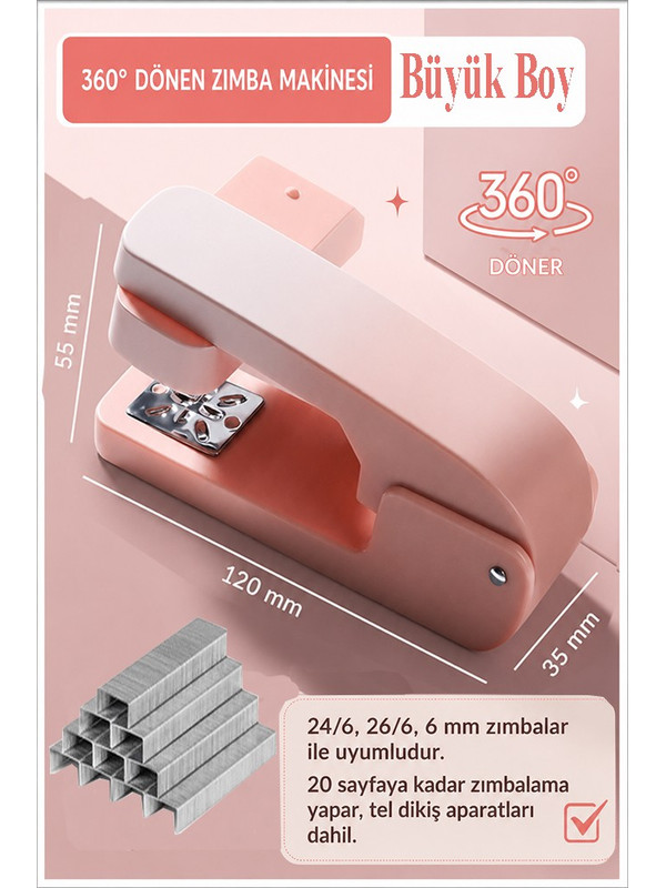 FixPoint Zımba Makinesi 24/6 1 Adet P-4550 Pastel Renkler Büyük Zımba Makinası Ve Teli 20 25 Sayfa D