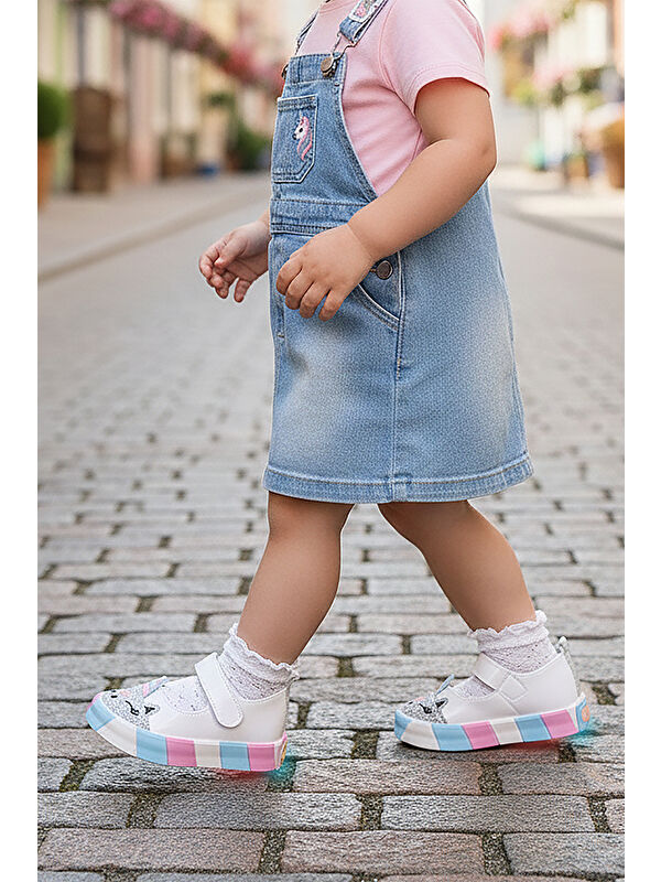 Kiko Kids Beyaz Kiko Kids Gilan Cirtli Işıklı Kız Bebek Babet Ayakkabı