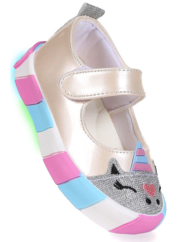 Kiko Kids Beyaz Kiko Kids Gilan Cirtli Işıklı Kız Bebek Babet Ayakkabı