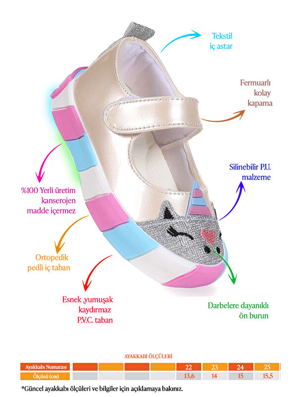 Kiko Kids Beyaz Kiko Kids Gilan Cirtli Işıklı Kız Bebek Babet Ayakkabı