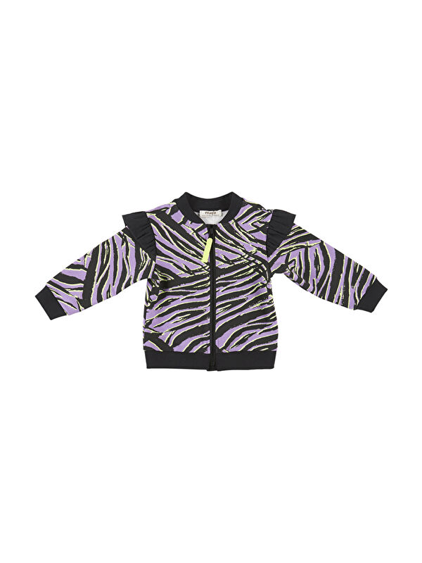 Panço Kız Bebek Zebra Desenli Fermuarlı Siyah Sweatshirt