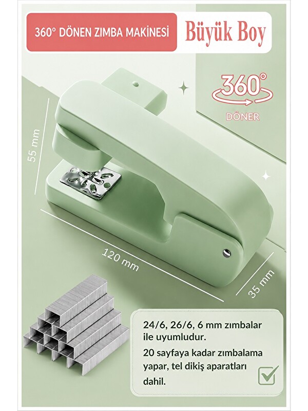FixPoint Zımba Makinesi 24/6 1 Adet P-4550 Pastel Renkler Büyük Zımba Makinası Ve Teli 20 25 Sayfa D