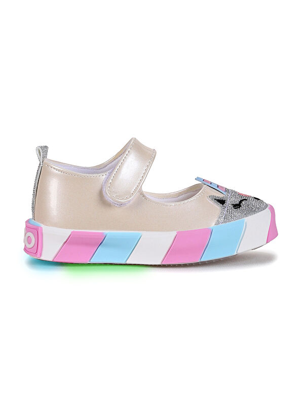 Kiko Kids Beyaz Kiko Kids Gilan Cirtli Işıklı Kız Bebek Babet Ayakkabı