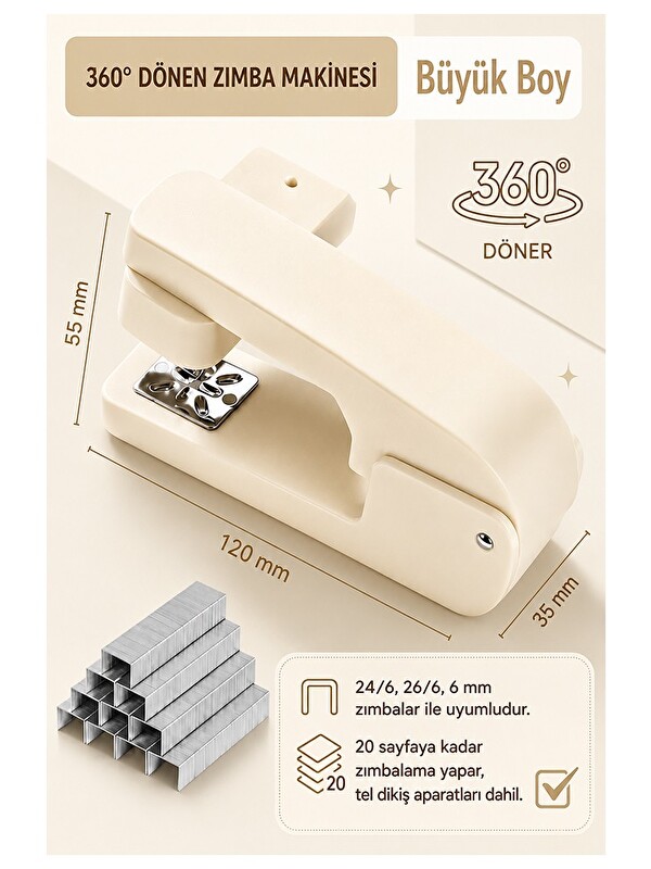 FixPoint Zımba Makinesi 24/6 1 Adet P-4550 Pastel Renkler Büyük Zımba Makinası Ve Teli 20 25 Sayfa D