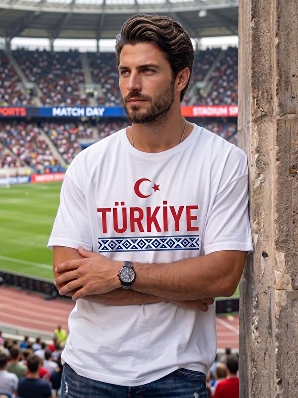 Trendseninle Erkek Beyaz Türkiye Baskı Organik Pamuk Örme Tişört