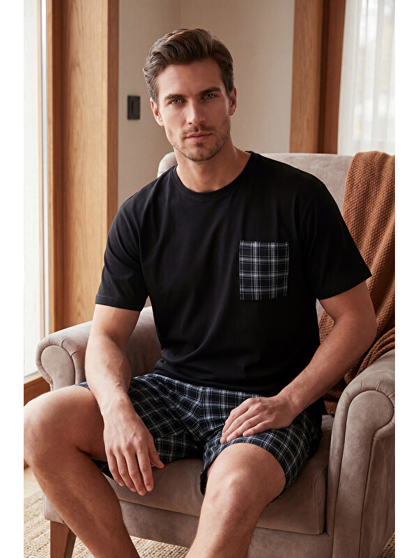 Buratti Kareli Pamuklu Regular Fit Şortlu Pijama Takımı 6572021