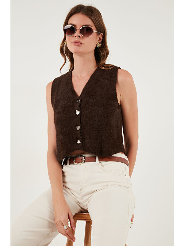 Lela Regular Fit V Yaka Yumuşak Dokulu Düğmeli Yelek 4615241