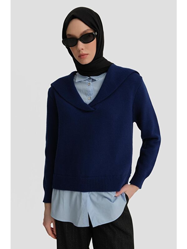 ARMİNE Poplin Mixli Kazak 24Kd4218 Lacivert-Mavi