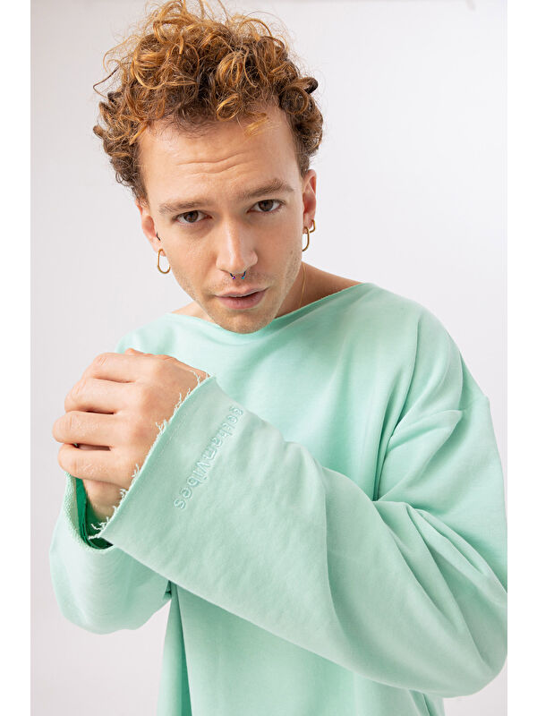 gothamVibes Erkek Calm Oversize Mint %100 Pamuk Sweatshirt