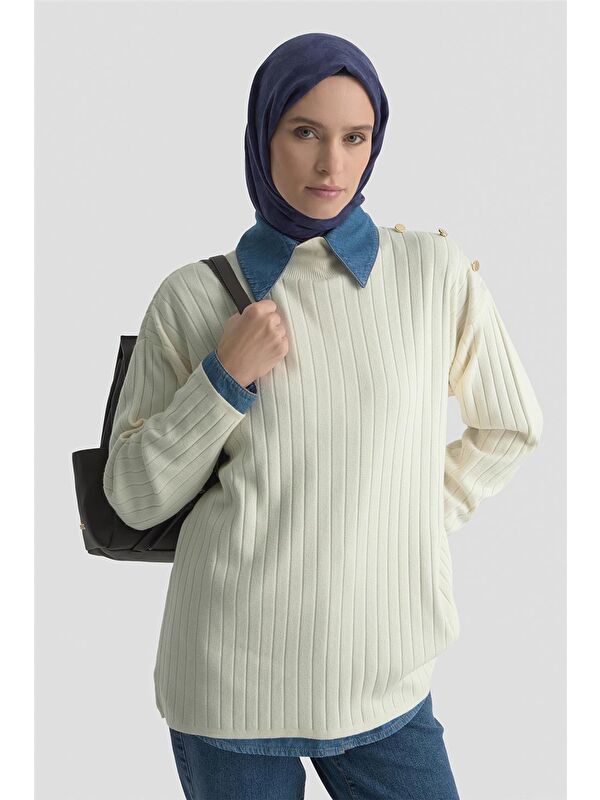 ARMİNE Yüksek Yaka Triko Kazak 25Kd6019 Ekru