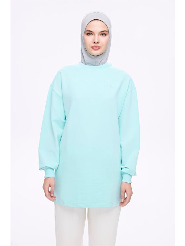 Haşema Yumuşak Dokulu Oversize Yeşil Basic Günlük Sweatshirt Act-22