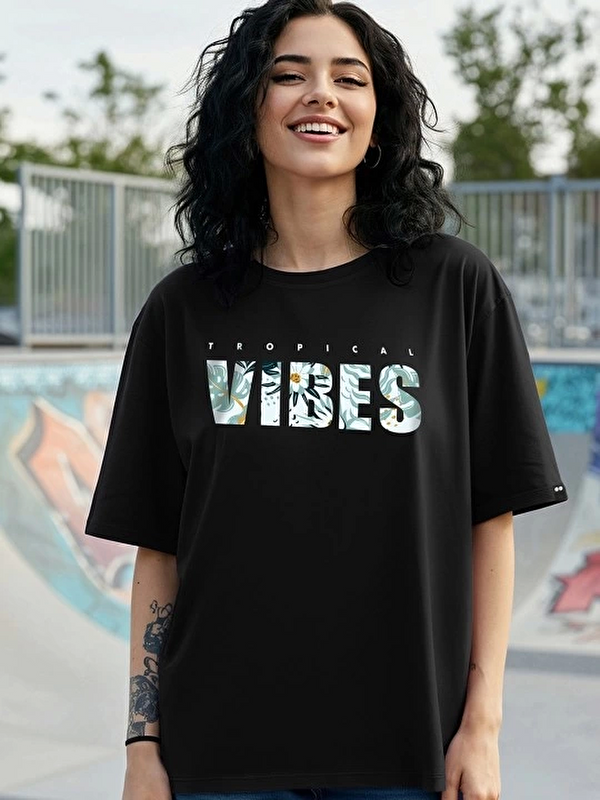 Jane's Baskılı Oversize T-shirt - Siyah